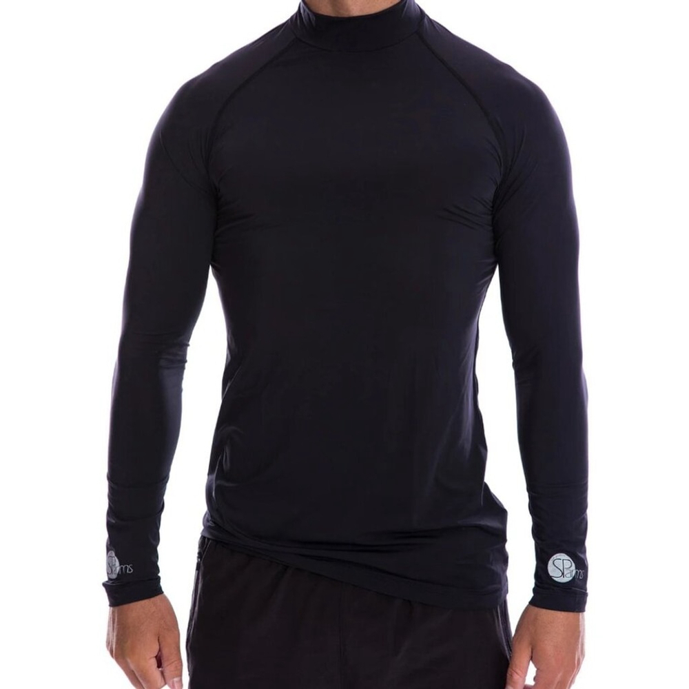 SParms Men's Black Sun Protection High Neck Long Sleeve Logo Shirt Size L NIP